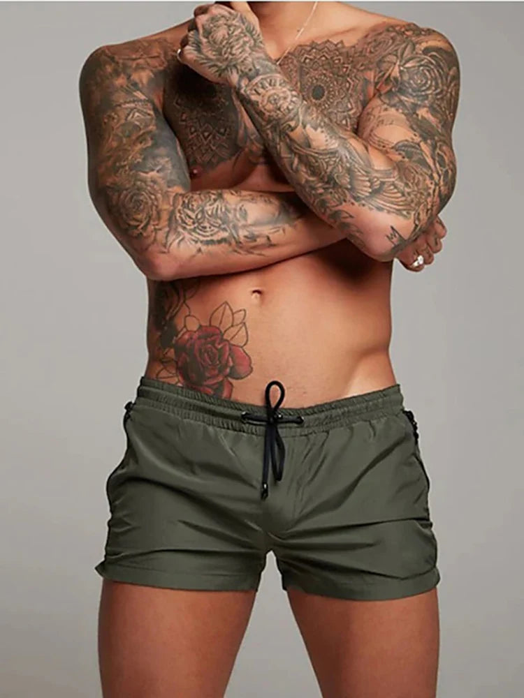 Herren-Badehose mit Reißverschlusstaschen, Netzfutter, Sommer-Strand-Boardshorts, schnell trocknend, zum Schwimmen, Badeanzug, Badebekleidung