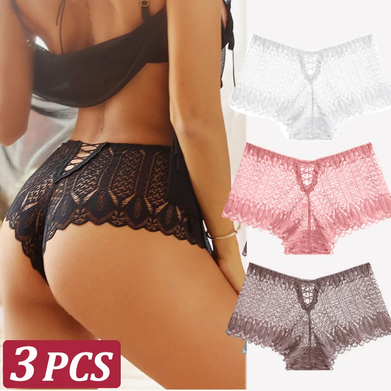 3 Stk Frauen Spitze Tanga String Höschen Sexy Schlüpfer Slip Dessous Unterwäsche