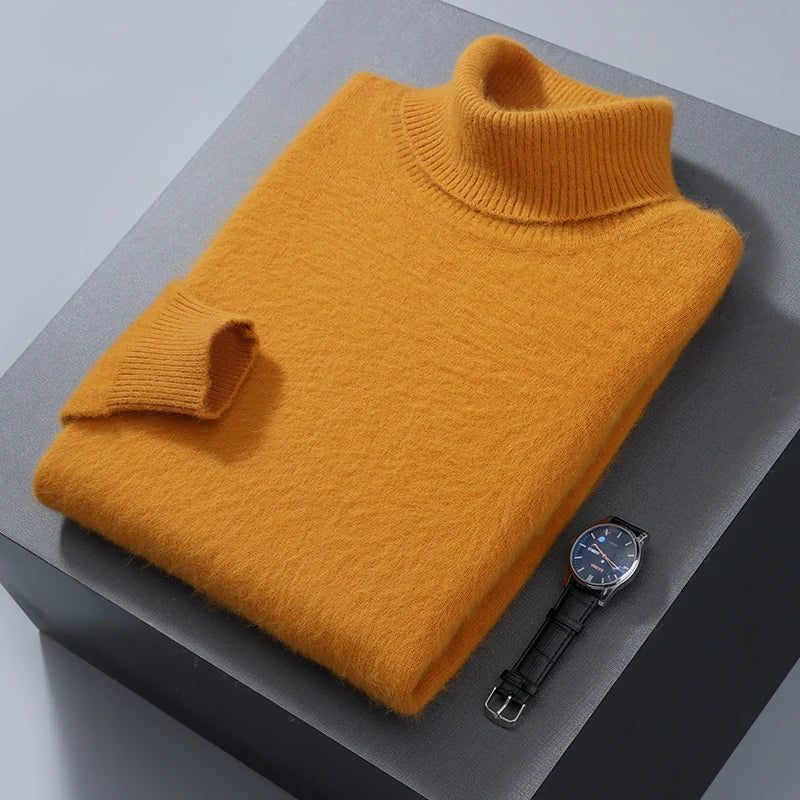 Herbst und Winter Männer Lose Rollkragen 100% Nerz Kaschmir Pullover männer Casual Thermische Pullover Einfarbig Stricken Plus-Größe top