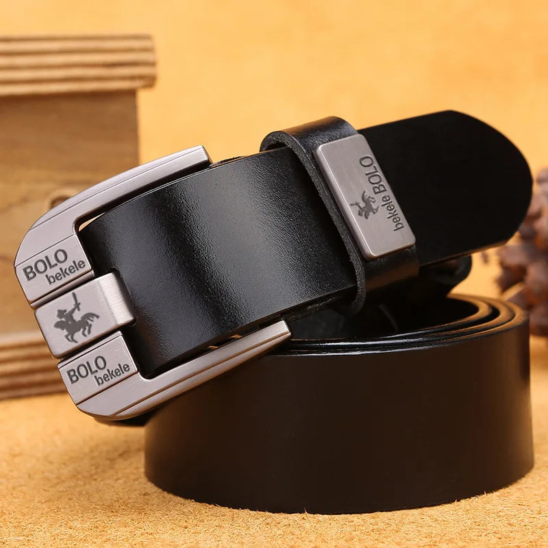 Jeans-Gürtel Herren Eckig Schnalle Echt Leder Gürtel Braun Breite Schnalle