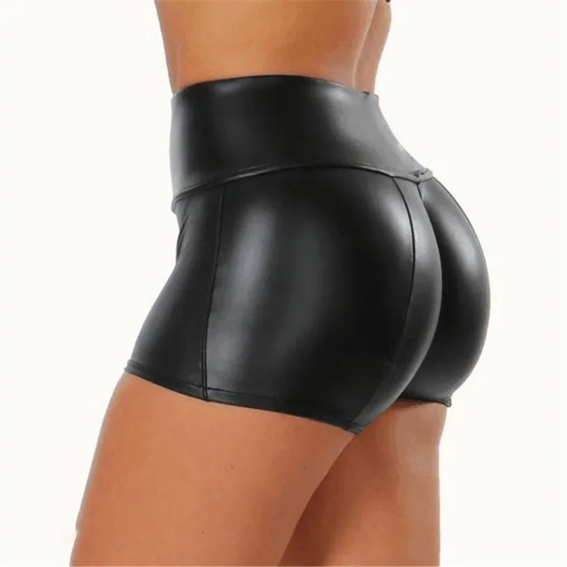 Damen Bermuda Shorts Hotpants Kurze Hose PU Leder Hohe Taille Pants Clubwear