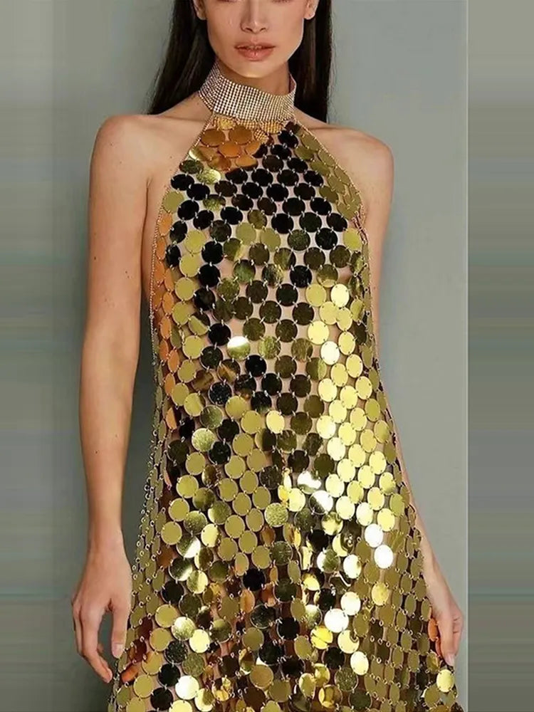 Frauen Party Kleid durchsichtiges Glänzendes elegantes Sexy Minikleid