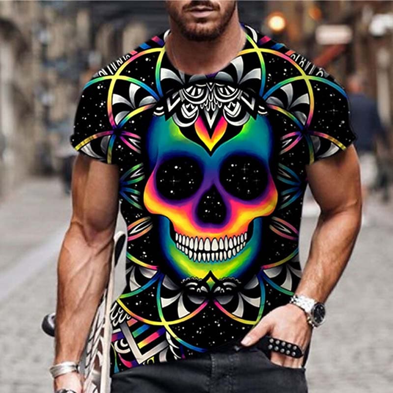 Fashion Herren Horror Skull 3D T-Shirt Rundhals Unisex Sommer Streetwear