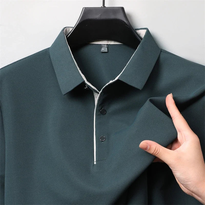 Neues Herren-Poloshirt, Business-Casual, langärmelig, einfarbig, modisch, warm, bequem, vielseitiges Oberteil für vier Jahreszeiten