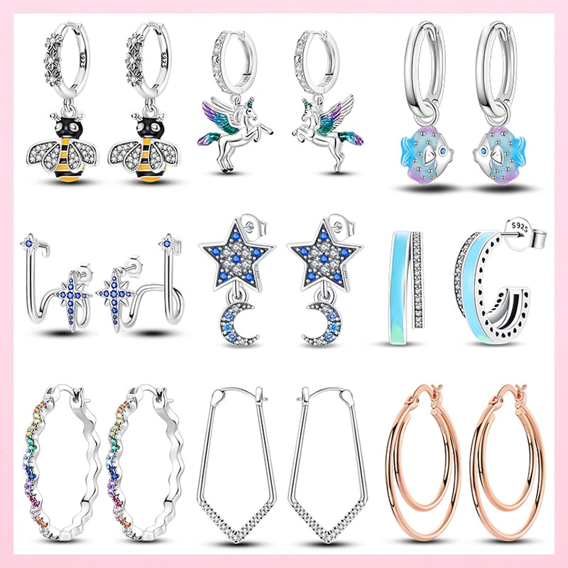 1 Paar Creolen aus 925 sterling Silber Schwarz Ohrringe Zirkonia Ohrstecker