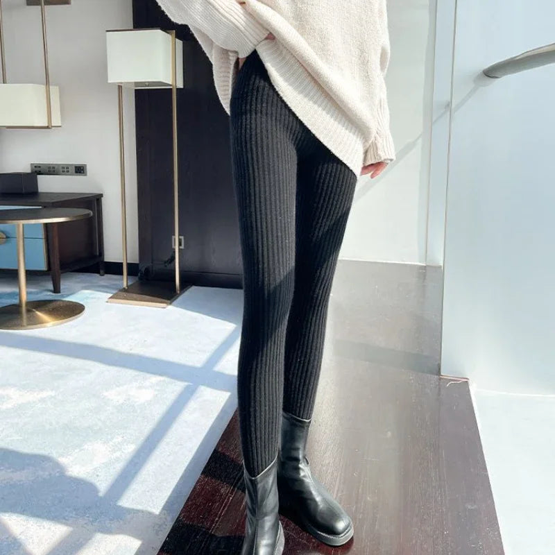Frauen Winter Warm Gerippte Strick Strumpfhose Blickdicht Hose Leggins