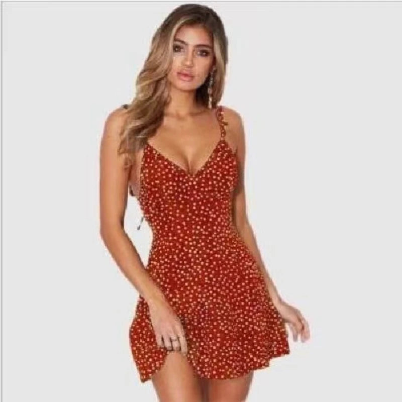 Damen Sommer Kleid A-Linie Midikleid Cocktail Freizeit Polka Dot Partydkleid