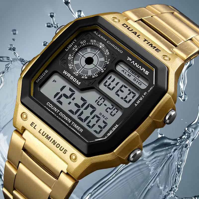 Herren Armbanduhr Digital Uhr Silber Edelstahl Quarzuhr Luxus Chronograph