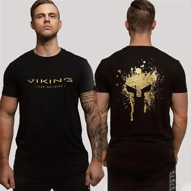 Herren Viking T-Shirt Rundhals Unisex Streetwear Gym Fitness Kurzarm Shirt