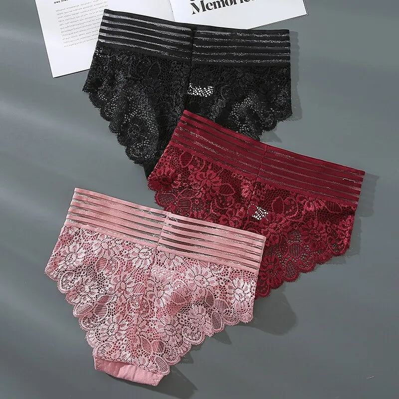 3Stk Frauen Spitze Tanga String Höschen Sexy Schlüpfer Slip Dessous Unterwäsche