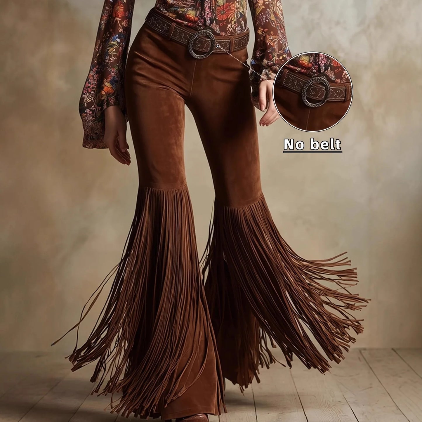 Sexy Damen Fashion Hose Kunst Lederhose Schlaghose Retro Western Flare Wildleder