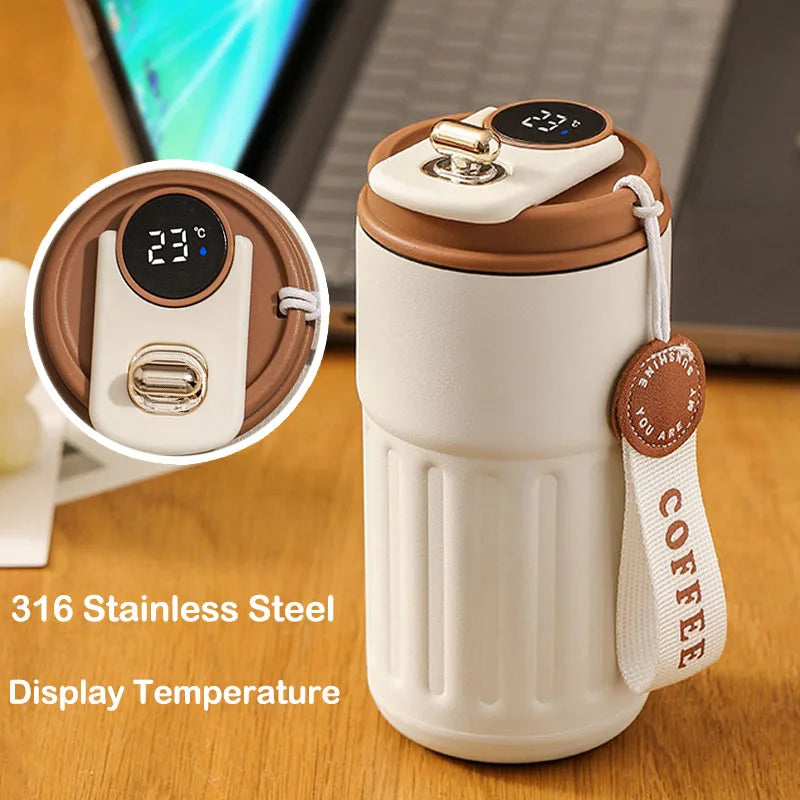 Thermobecher m Temperaturanzeige Becher Edelstahl 450ml MUG Isolierbecher Tasse