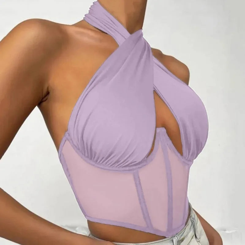 Damen Top Crossover Neckholder-Top Tank Top Shirt Trägertop Oberteil Blusen