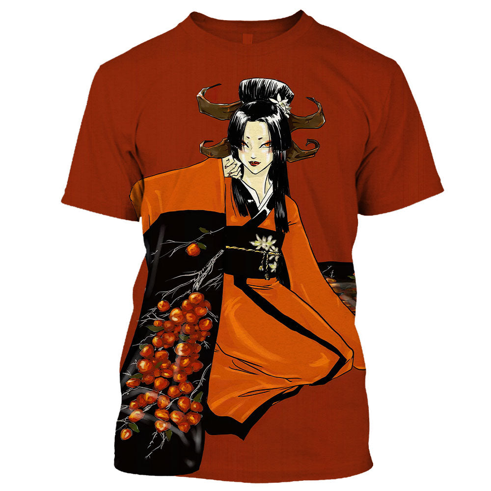 Herren Japan Geisha 3D T-Shirt Rundhals Unisex Sommer Streetwear