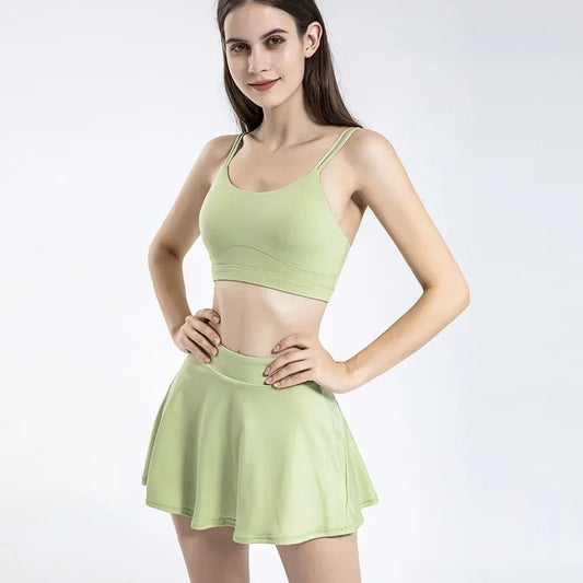 Damen Tennis-Rock mit Innenhose Sportrock Laufrock Gym Fitness Shorts mit Tasche