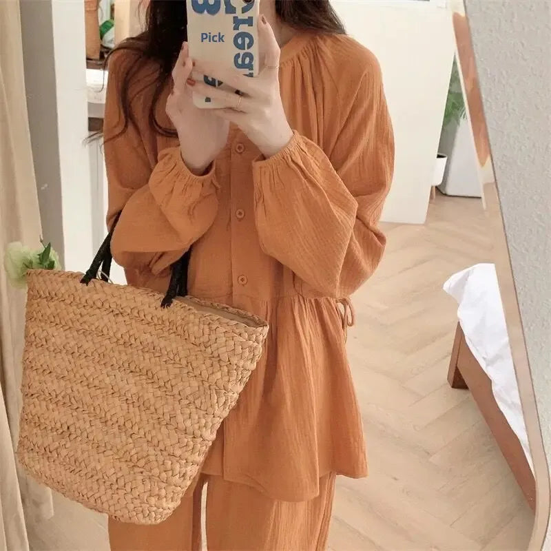 Women's Long Sleeve Sleepwear Bear Polka Dot Home Clothes Autumn Winter New Style Comfortable Nightgown Pants Set