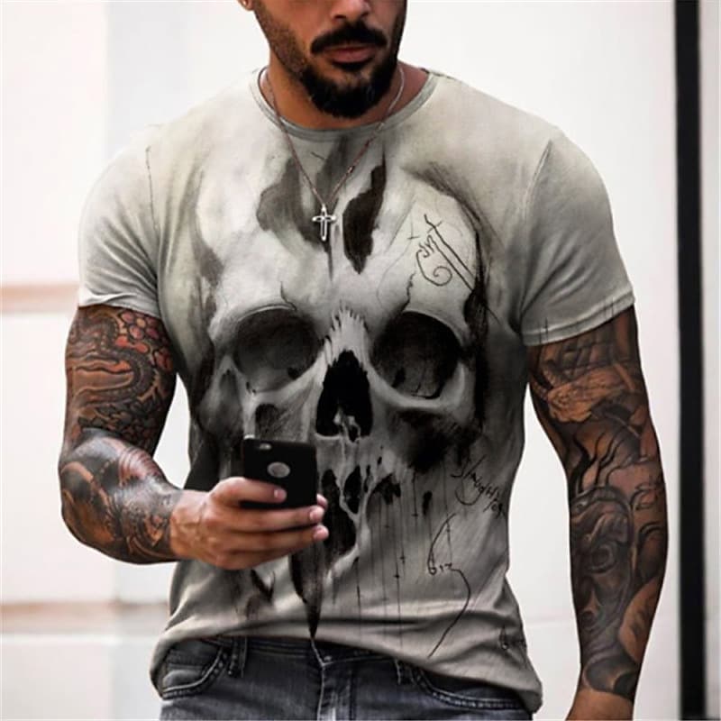 Fashion Herren Horror Skull 3D T-Shirt Rundhals Unisex Sommer Streetwear
