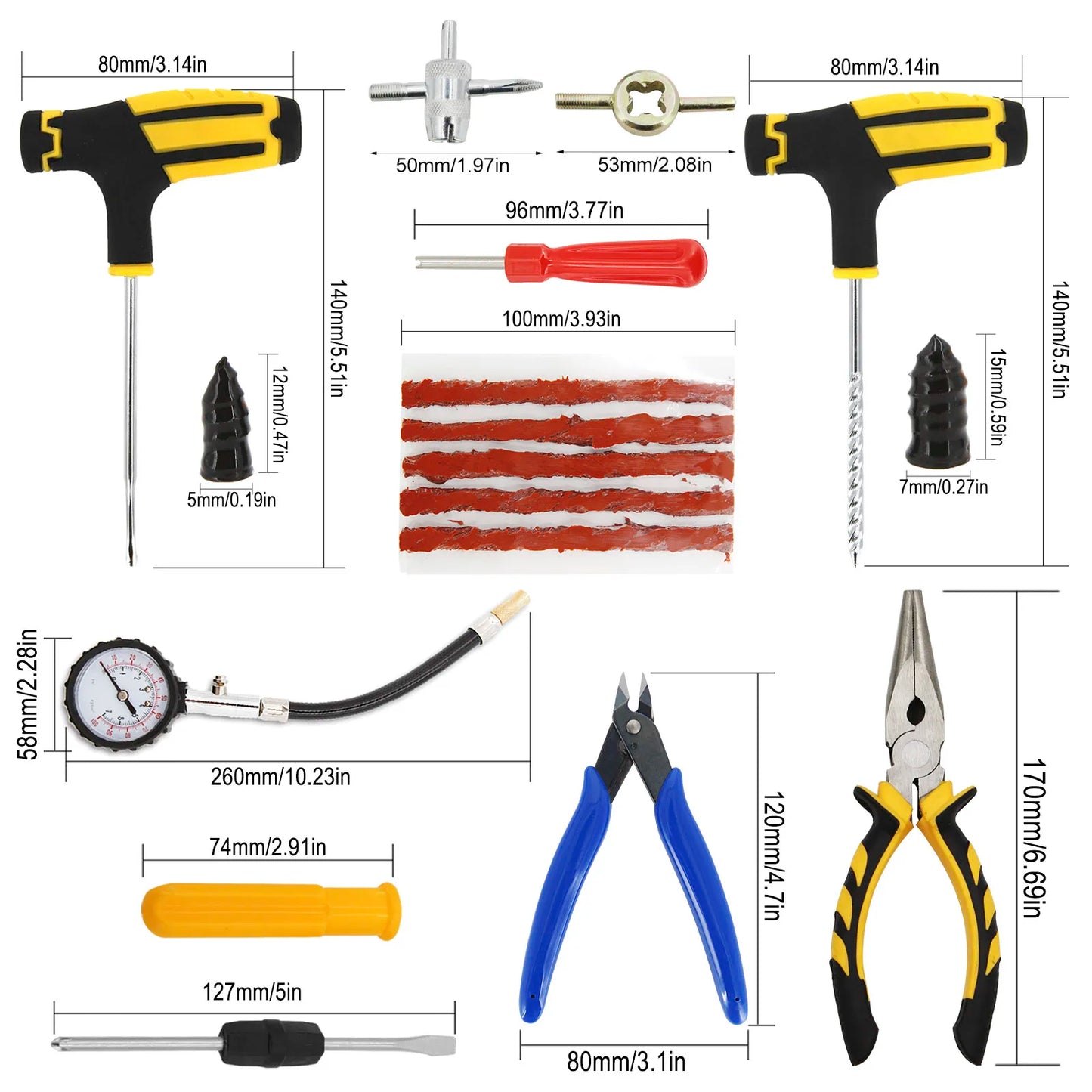 Auto Reifenreparatur Set PKW Pannenset 50Tlg Flickzeug + Zange Reparatur-Set