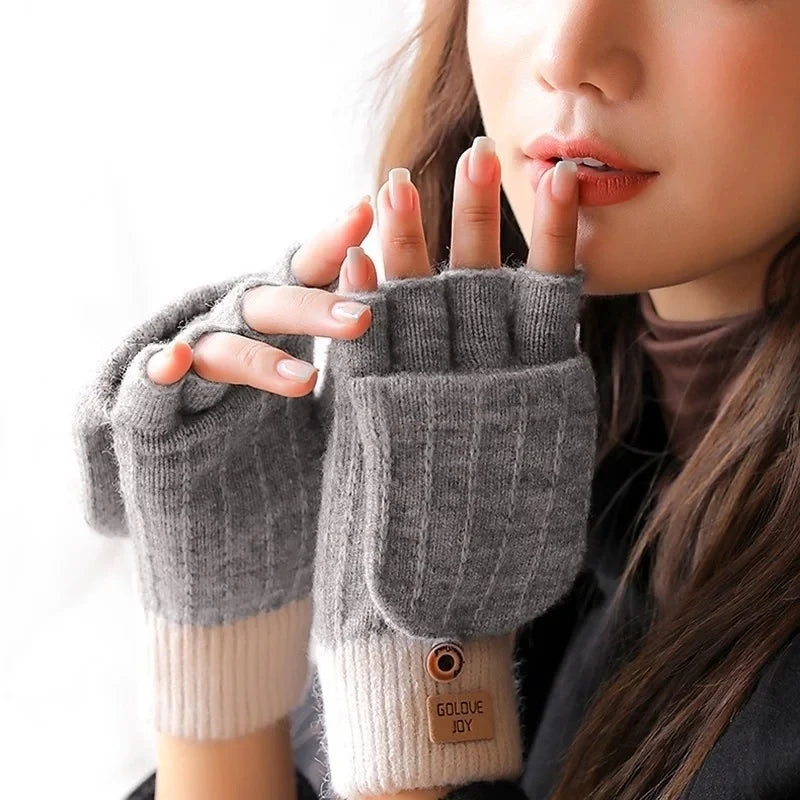 Damen Handschuhe Herbst Winter Gestrickte Damenhandschuhe Fäustlinge Touchscreen