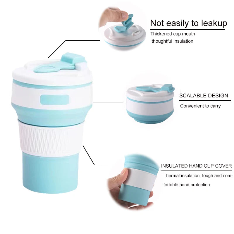 Silikon Trink Becher klappbar faltbar Reise Camping Wandern Outdoor Mug 350ML