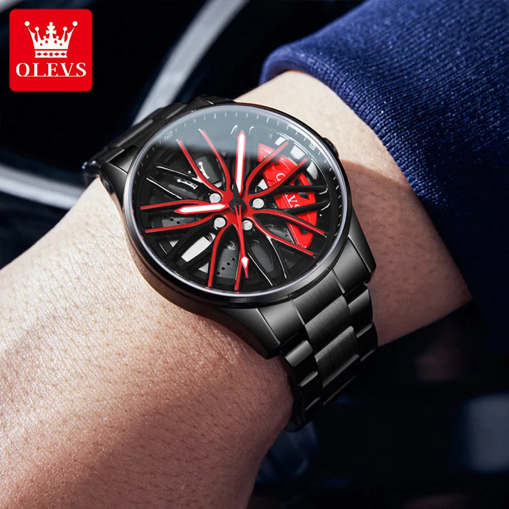 Herren Armbanduhr Edelstahl Felge Fashion Sport Quarz Uhr Chronograph Business