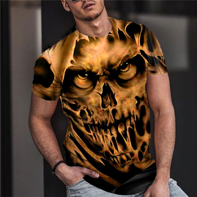 Herren Metal Skull Horror 3D T-Shirt Rundhals Unisex Sommer Streetwear