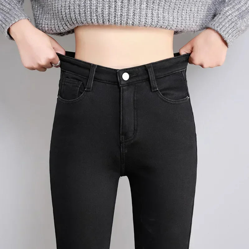 Damen Winter Warm Thermo Jeans Hose Innenfleece Stretch Hosen Leggins Denim