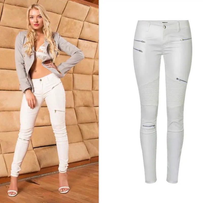 Sexy Damen Stretch Leggings Leggins Gothic Punk Hose PU Lederhose Reißverschluss
