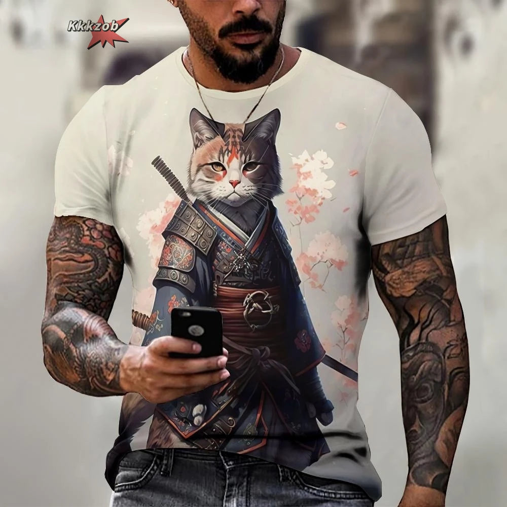 Tier Krieger Katze Druck Kurzarm Muster männer T-shirt 3D T-shirt Harajuku Tops Spaß O Neck Pullover Sommer männer Casual clo