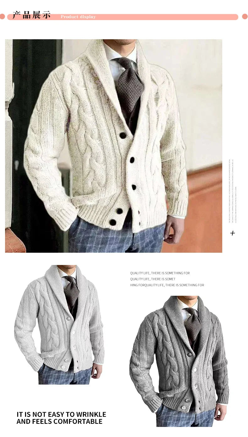 Herren Herbst Jacke Übergangsjacke Sweatjacke Sweater Strickjacke mit Zopfmuster