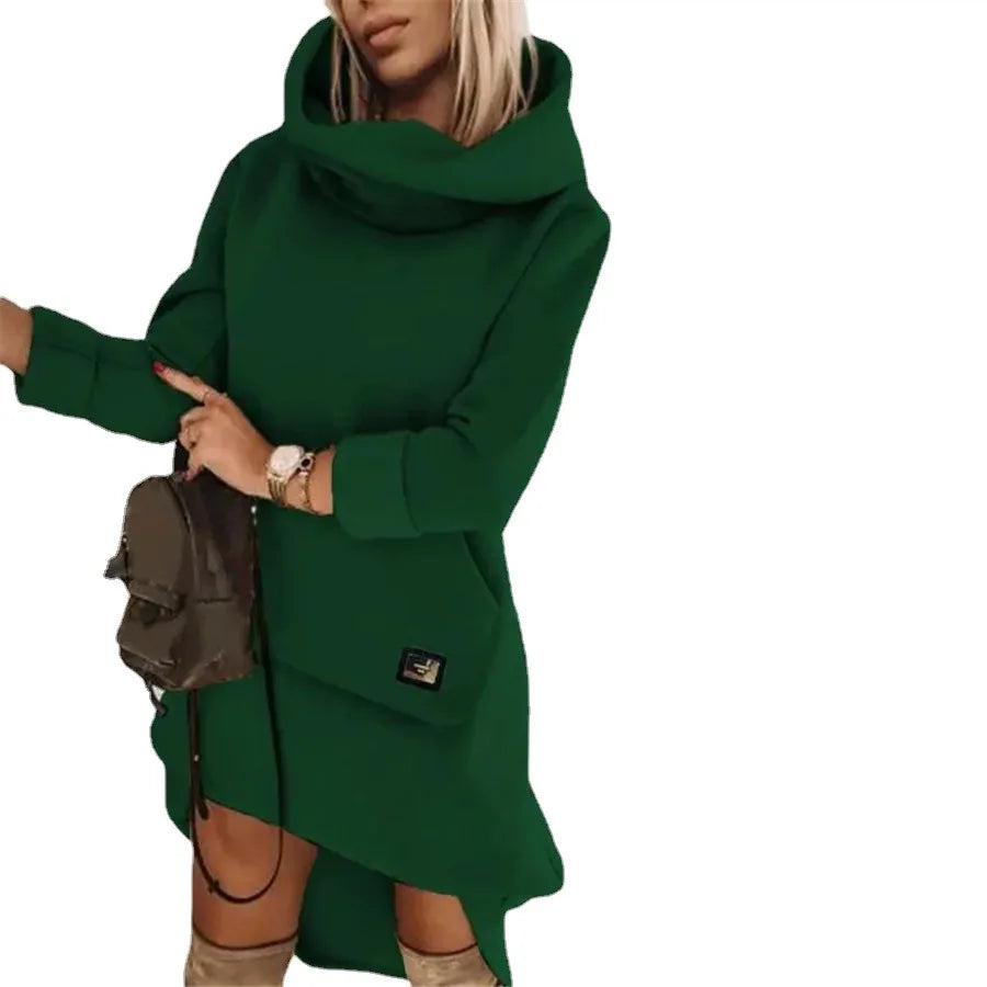 Damen Kapuzenpullover Minikleid Hoodie Sweatshirt Longtops Tunika Jumper Kleid