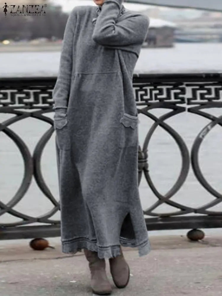 Damen Wollkleid Winterkleid Strickkleid Longpullover Pullover Long Sleeve