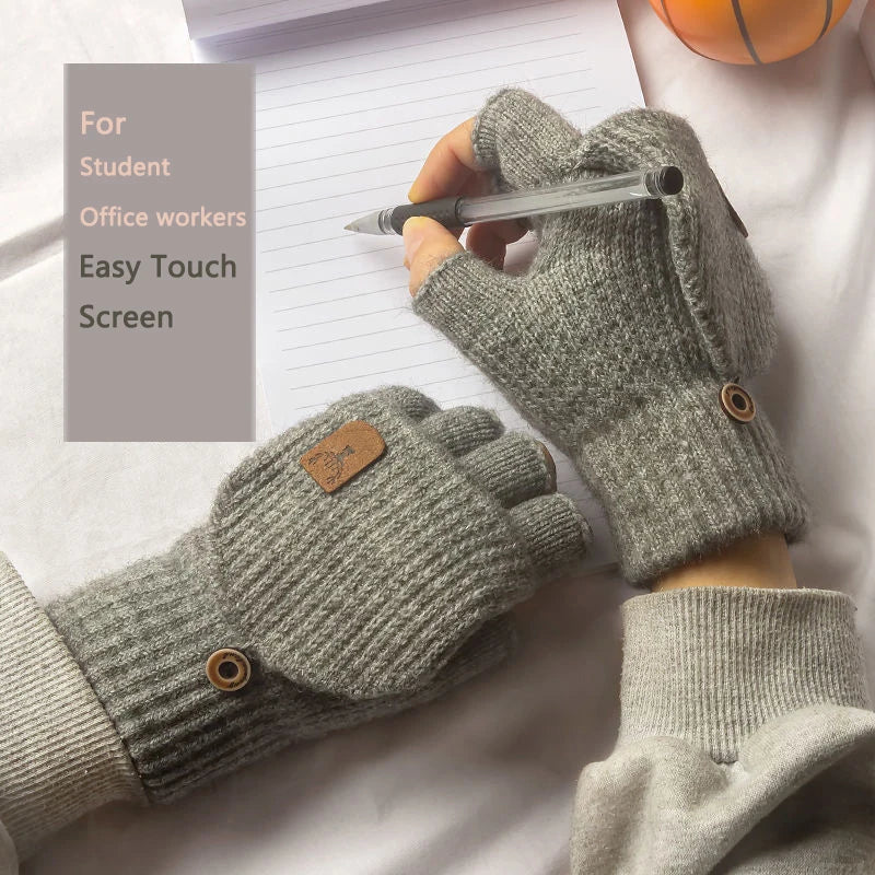 Damen Handschuhe Herbst Winter Gestrickte Damenhandschuhe Fäustlinge Touchscreen