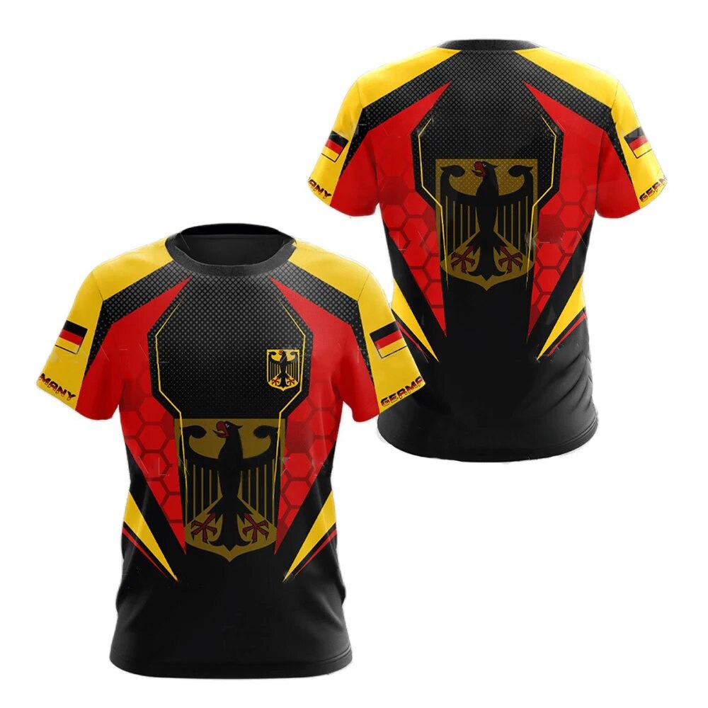 Herren Fashion Deutschland Vintage 3D T-Shirt Rundhals Unisex Sommer Streetwear