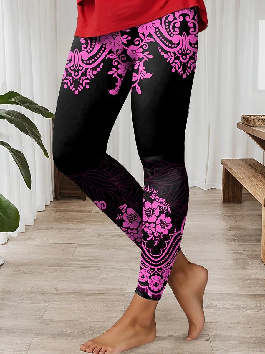 Damen-Leggings, Ethno-Stil, bedruckt, Outdoor-Hose, Polyester, Spandex, Stretch, elastische Taille, Kontrolle, Herbst, Winter, Streetwear