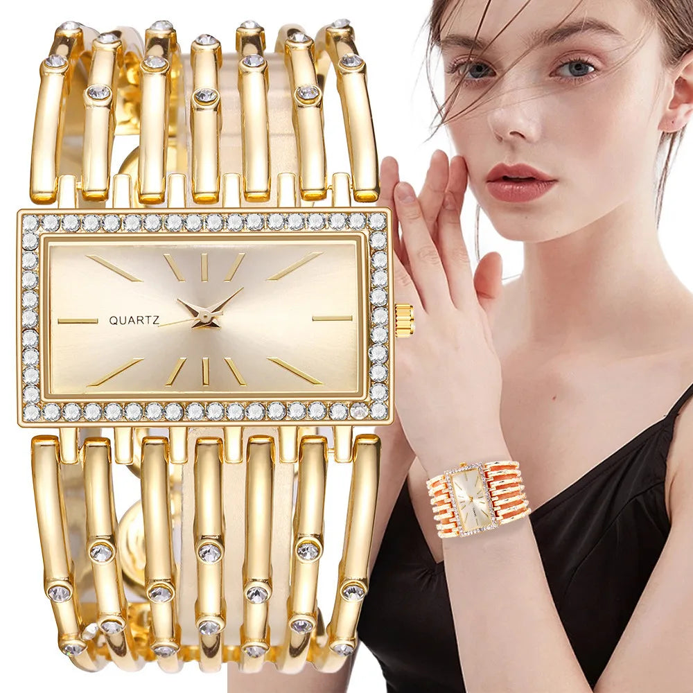 Damen Armbanduhr Armband Uhren Strass Luxus Quarz Silber Gold Business Quarzuhr