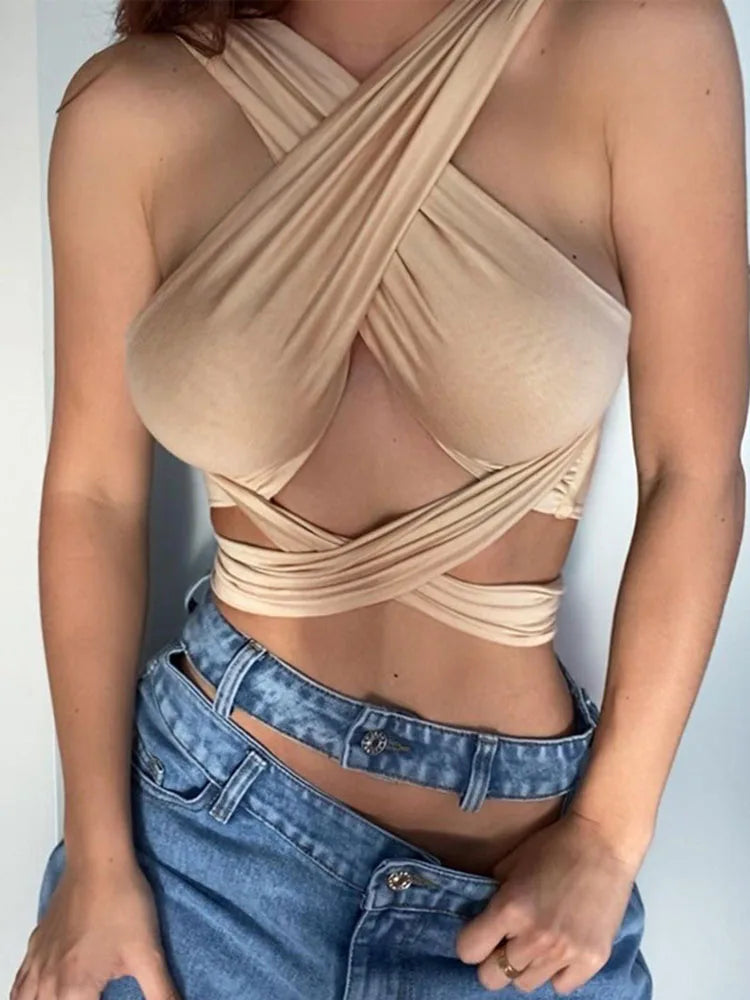 Damen Top Crossover Neckholder-Top Tank Top Shirt Trägertop Oberteil Blusen