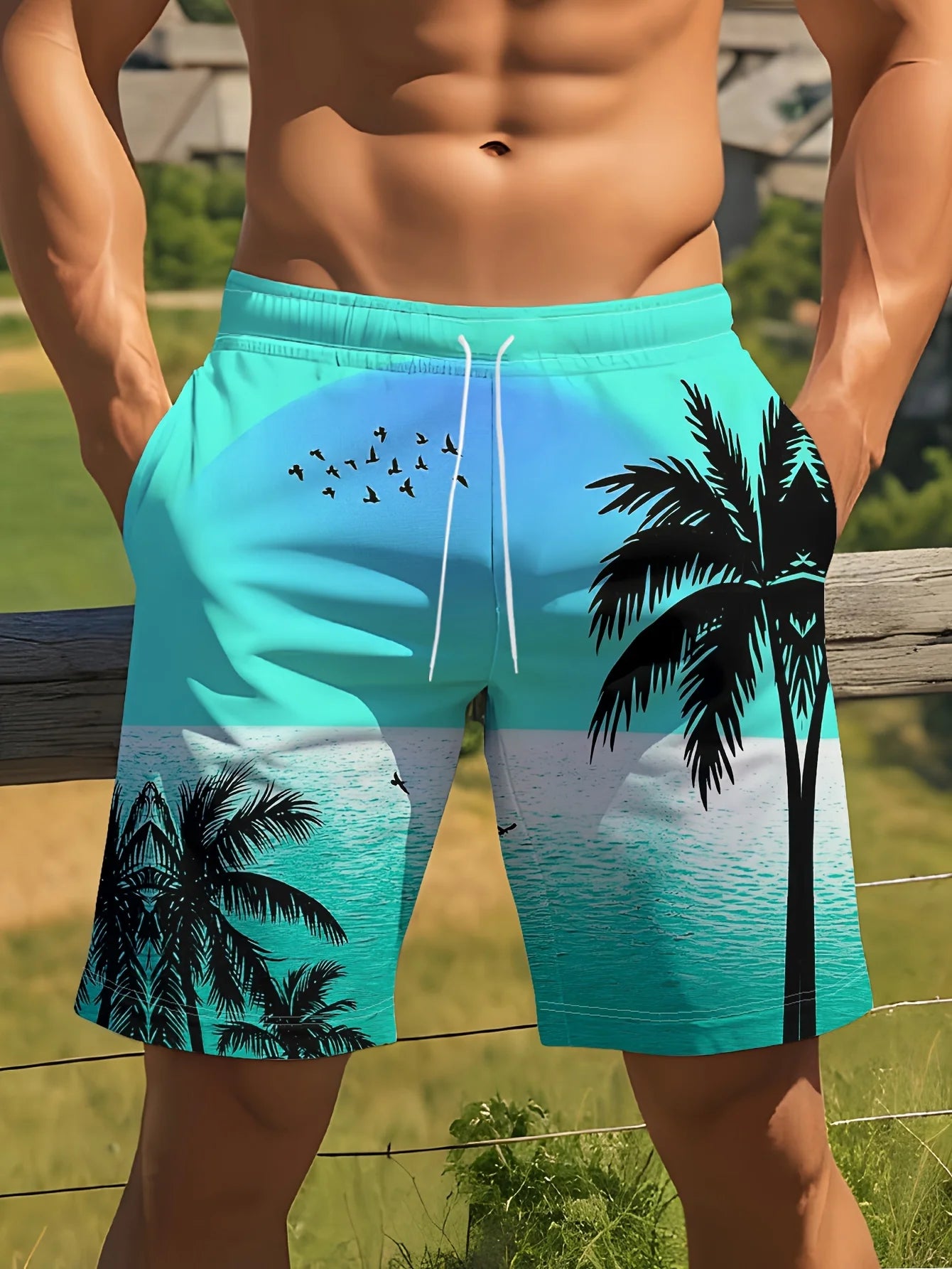 Hawaii-Badehose Herren Badeshort Kurzehose Shorts Schwimmhose 100% Polyester