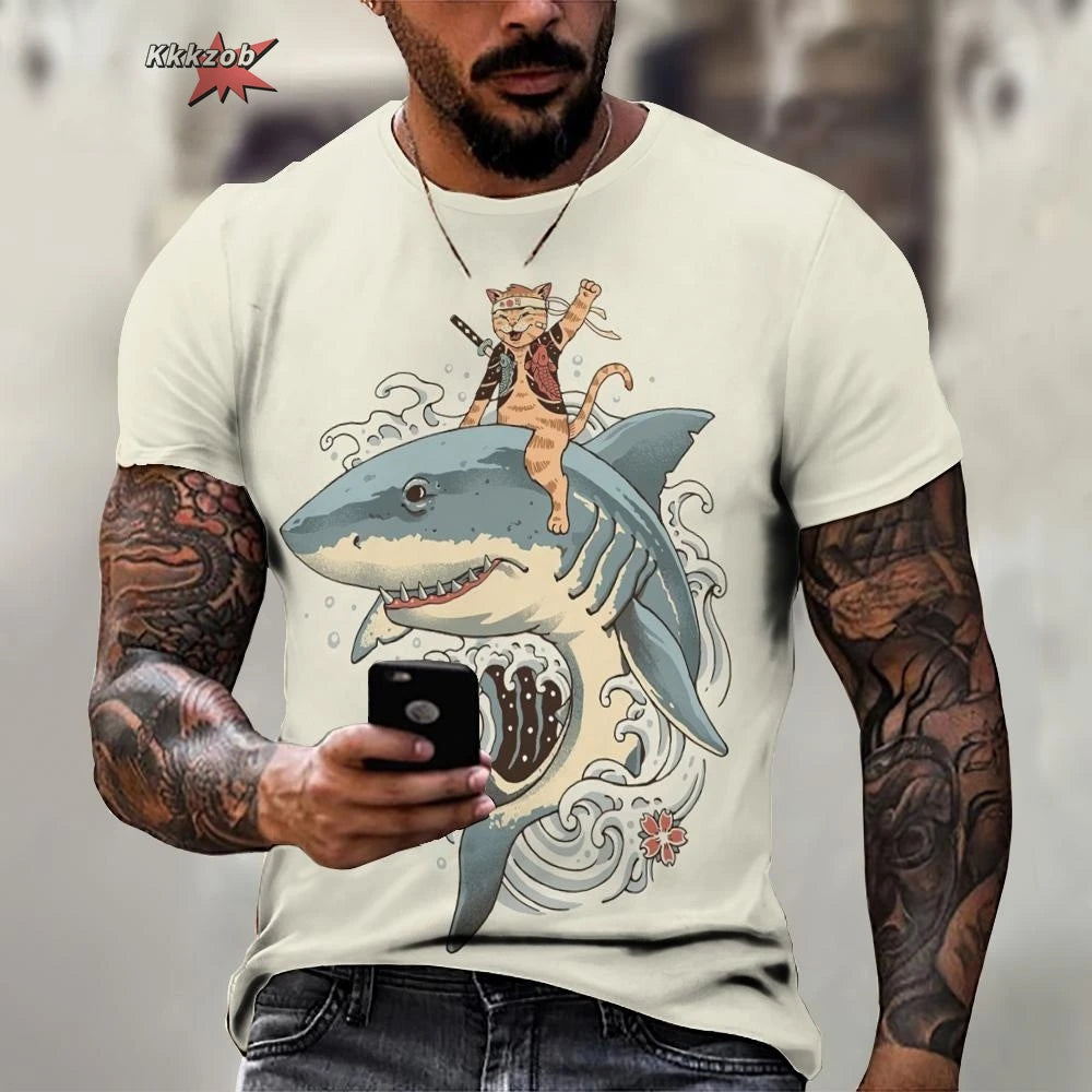 Tier Krieger Katze Druck Kurzarm Muster männer T-shirt 3D T-shirt Harajuku Tops Spaß O Neck Pullover Sommer männer Casual clo