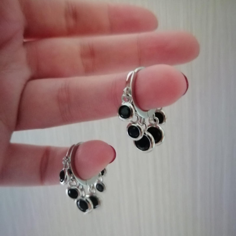 1 Paar Creolen aus 925 sterling Silber Schwarz Ohrringe Zirkonia Ohrstecker