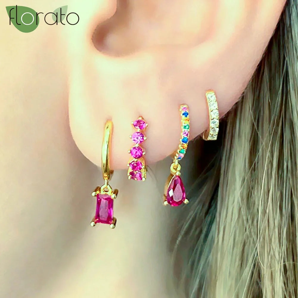 1 Paar Creolen aus 925 sterling Silber Gold Ohrringe Zirkonia Ohrstecker