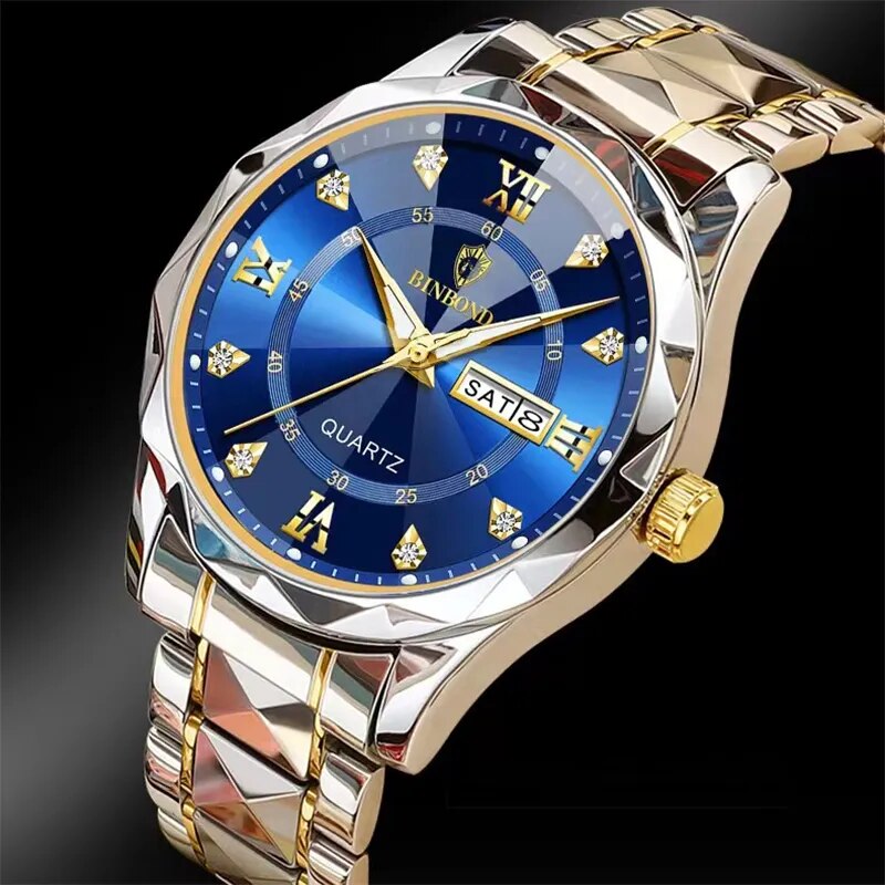 Herren Armbanduhr Silber Schwarz Edelstahl Quarzuhr Luxus Chronograph Business