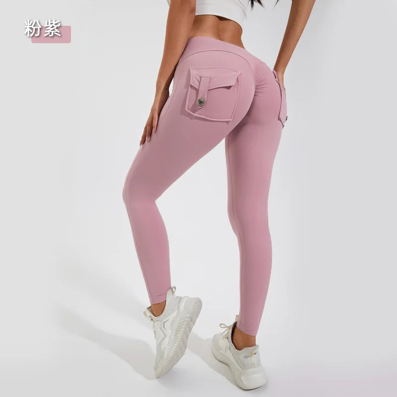 Damen Leggings Push Up Stretch Leggins Yoga Fitness Hose m Tasche Sexy Gym Wear