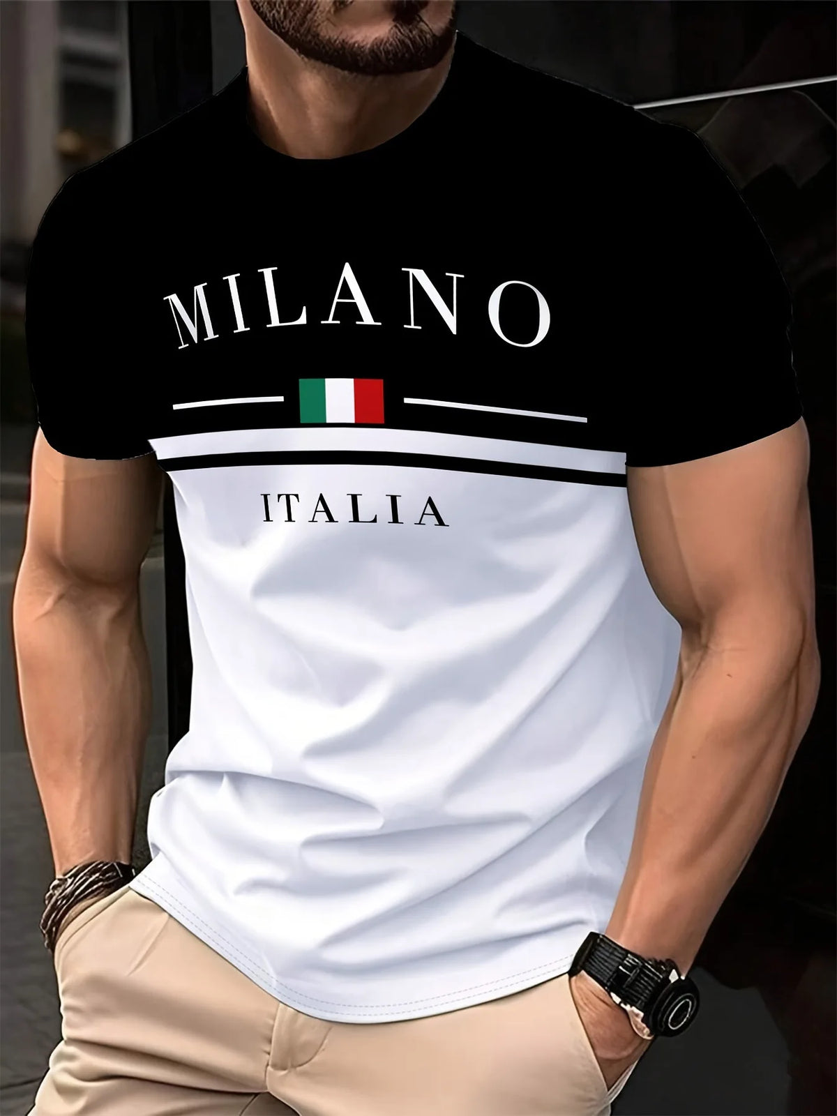 T-Shirt Uomo Manica Corta Italia Milano Maglietta Camicia Maglia Italy