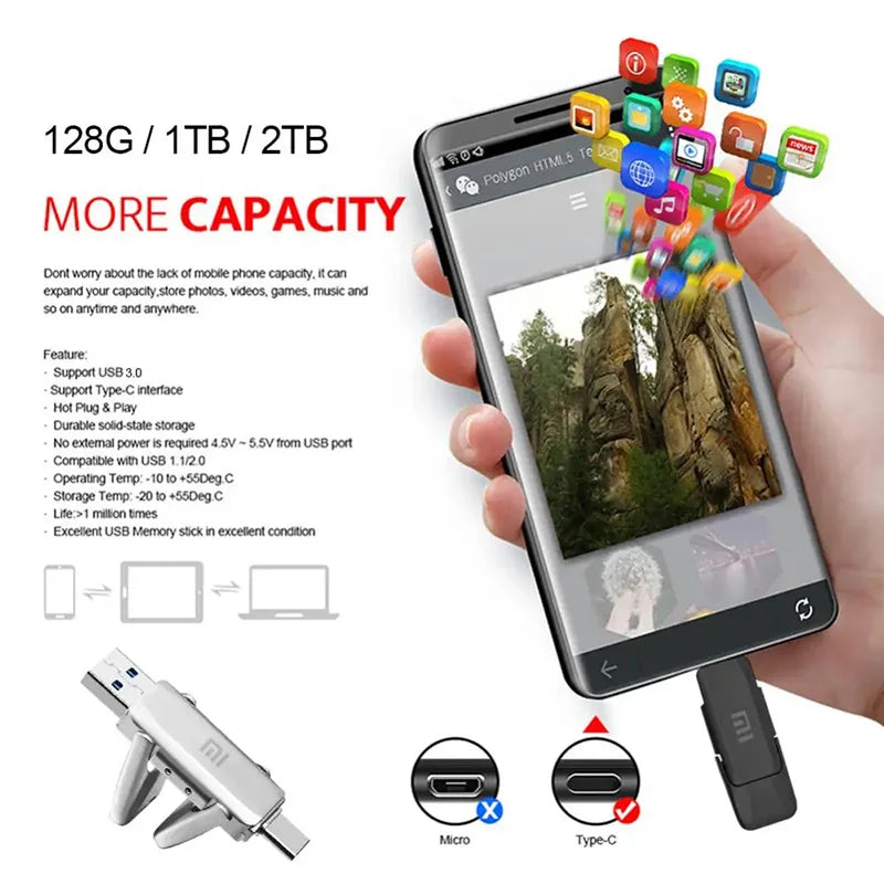 2 In 1 USB Stick 2TB 1TB USB-C Speicherstick Memorystick USB Speicher 256 512GB