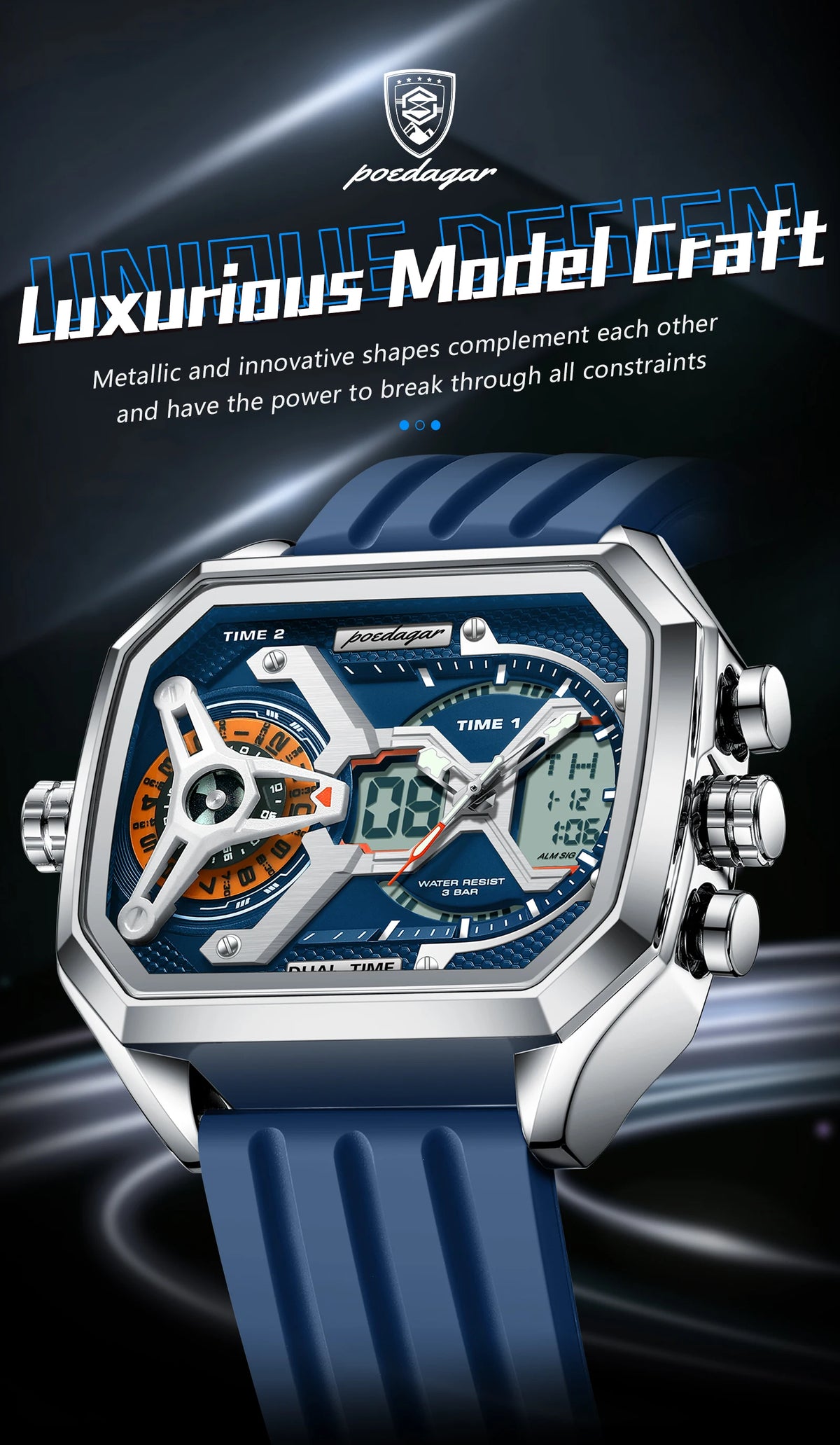 Orologio Uomo Quarzo Acciaio Inossidabile Orologio digitale Cronografo sportivo
