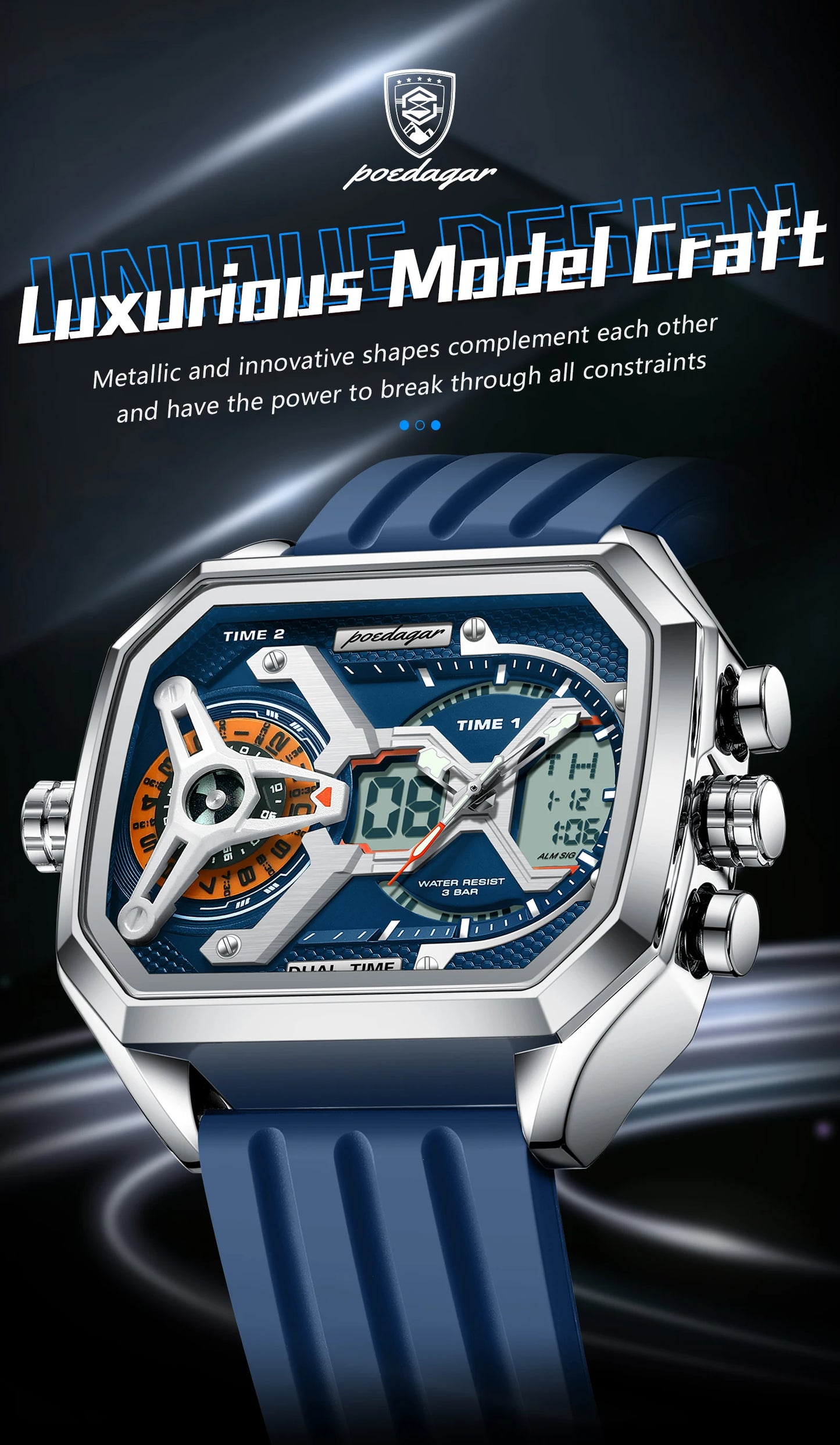 Orologio Uomo Quarzo Acciaio Inossidabile Orologio digitale Cronografo sportivo