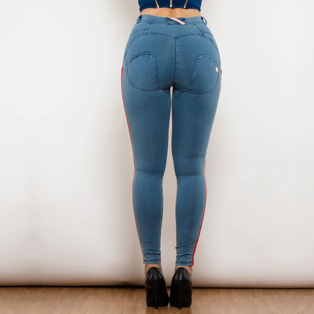 Damen Leggins Denim Look Leggings Sexy Push Up Jeans Hose Jeanshose Stretchhose