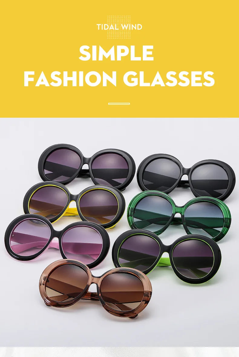 Damen Sonnenbrille Designer Luxus Brille Runde Übergröße Gläser Vintage UV400