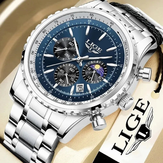 Herren Armbanduhr Silber Gold Edelstahl Fashion Quarz Uhr Chronograph Business